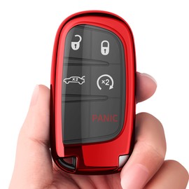 Tukellen for Jeep Dodge Key Fob Cover Premium Soft Full Protection Key Case Shell Compatible with Jeep Grand Cherokee Wrangler Compass Cherokee Renegade Patriot Grand Comander(Red)