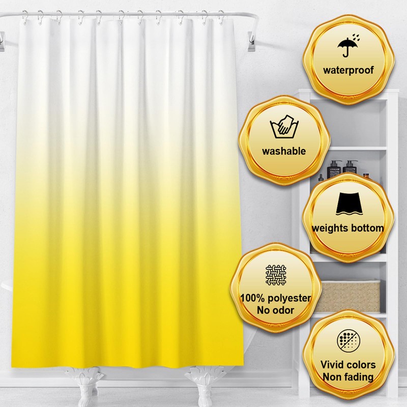 Ombre Yellow Shower Curtains for Bathroom Polyester Fabric Bathroom Curtain