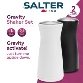 Salter BW12947EU7 Gravity Salt and Pepper Shaker Set – Classic Seasoning Mills, Salt & Pepper Pots, Tilt to Operate, No Spill Design, Monochrome Design, Ideal for Ground Salt, Pepper, and Spices