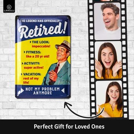 LANOLU Retirement Signs - RETIRED LEGEND - Vintage Tin Sign, Funny Retirement Gifts for Men, Retired Dad Gifts, Funny Retirement Yard Signs, 12x8"