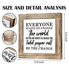 Funny Toilet Decor Sign - Change the Toilet Paper Roll Sign, Wooden Box Sign for Farmhouse Bathroom Decor