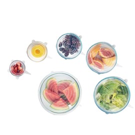 Pack 6 Multipurpose Silicone Lids,Reusable, Adjustable, and Zero-Waste, Stretchy Seal Covers for Bowls, Fruits, and More, Basic Haus Flexible Cap Kit, Fit Silicon Home Goods Set