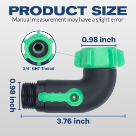 2 Pack 90 Degree Hose Elbow with Shut Off Valve, 3/4-Inch GHT 90 Degree Water Hose Elbow for RV, Heavy Duty Plastic Garden Hose Connector with 1 Teflon Tape and 4 Extra Rubber Washers
