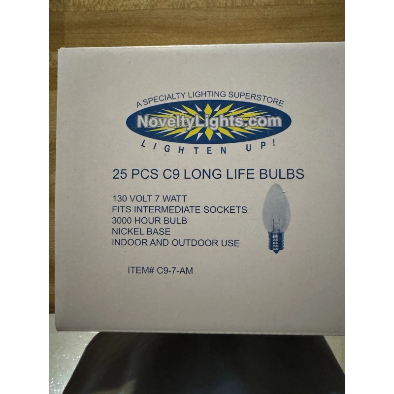NOVELTY LIGHTS 25 PCS C9 7 WATT LONG LIFE BULBS