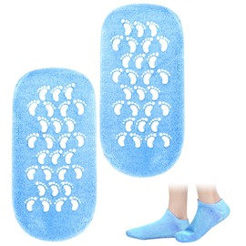 Feuchtigkeitsspendende Socken, Silikon Socken mit Gel-Füllung, Intensive Pflege für Trockene Rissige Füße, Wiederverwendbar, Hautfreundlich, Universalgröße (Blau)