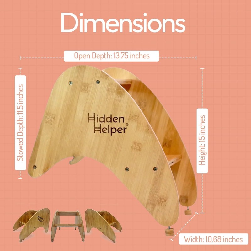 Hidden Helper Montessori Step Stool for Toddlers, Foldable Toddler Two