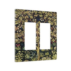 Yamxbfa William Morris Tree Of Life Vintage Floral Art Double Rocker Light Switch Cover 2 Gang Outlet Wall Plate Decorative GFCI Switchplate Electrical Faceplate for Bedroom Bathroom Kitchen Decor