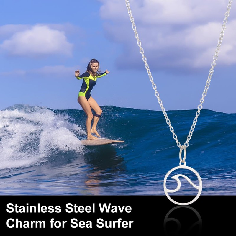 UNICRAFTALE 40個 ウェーブペンダント フラットラウンド ウェーブステンレススチールチャーム オーシャンペンダント 低刺激性チャーム アウトドア愛好家 サーフクライマー用 ステンレススチールカラー