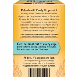 Yogi Tea Purely Peppermint - 16 Bags per Pack (4 Packs) - Caffeine-Free, Organic Peppermint Tea Bags - Offers Digestive Support - Made from Organic Peppermint Leaves