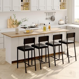 GarveeHome Dining Chairs Set of 4 Upholstered PU Dining Chairs Curved Backrest, Modern Dining Room Chairs Kitchen Chairs with 26IN Metal Legs and Sturdy H-Frame for Home, Bar 330lbs Capacity