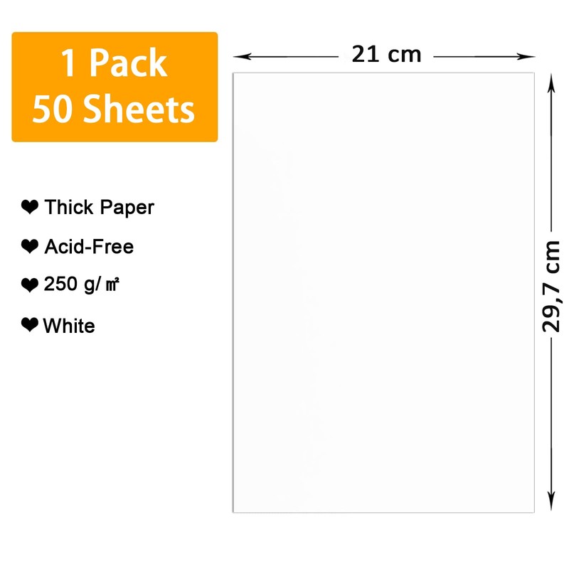 50 Sheets A4 White Card 250gsm, Thick Printer Card Paper