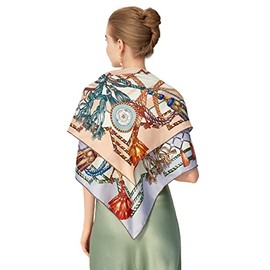 Jeelow 100% Pure Silk Scarf Scarves For Men & Women 35x35 Inch Square Mulberry For Hair Wrapping (Beige Pink Chain)