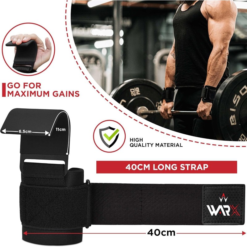 WARX Weight Lifting Hooks Straps Pair, 8mm Neoprene Padded Wrist