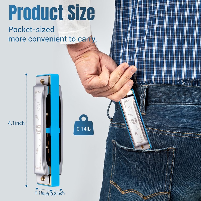 JDR Blues Harmonica Key of C, Mouth Organ 10 Hole