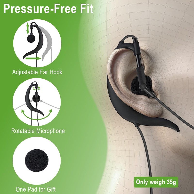 Weatwo Wired Single-Side USB Earbud with Microphone & Adjustable Ear