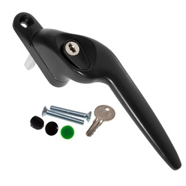 Black Right-Hand Yale UPVC Window Handle Cranked Double Glazing Universal Key Locking - 40mm
