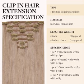 MAXITA Hair Extensions Clip in Human Hair,120g 7pcs Champagne Blonde 16 Inch,Clip in Hair Extensions Real Human Hair Extensions Natural Straight Hair for Women