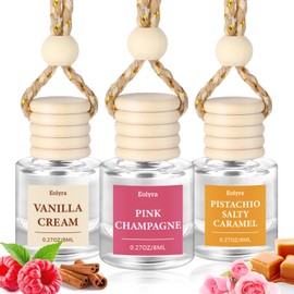 Hanging Car Air Freshener (Pack of 3) : Luxury Car Perfume for Women Men | Cute & Reusable Bottle with 45+ Days Long-Lasting Fragrance Oil Diffuser, Vanilla Cream & Pink Champagne & Pistachio