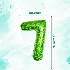40 Inch Giant Green Pixel Miner Theme Number Foil Balloons, Numbers 7 Available, Large Mining Style Party Balloons for Kids' Birthday & Anniversary Decorations
