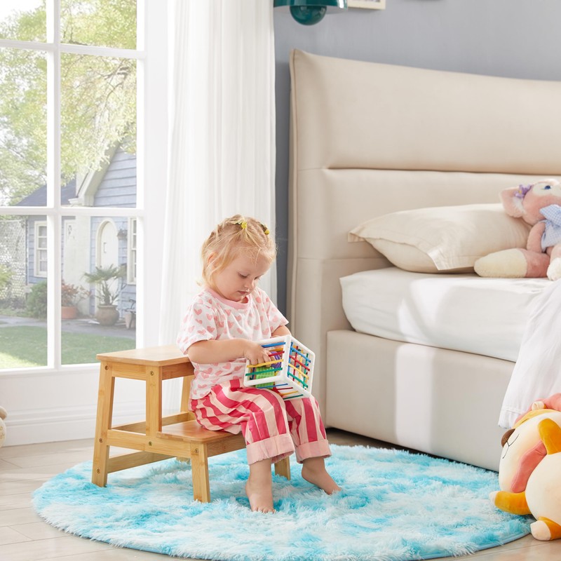 Bamboo Step Stools for Adults Kids, 2 Step Stool for