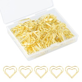 Amexo Pack of 100 Paper Clips Heart Gold Paper Clip Heart Set with Transparent Box 2.8 cm Paper Clip Holder Ideal for Sorting and Attaching Documents Heart Paper Clips Paper Clips (Gold)
