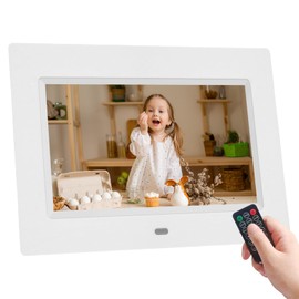 Digital Picture Frame, 7 Inch, HD IPS Screen, Electronic Picture Frame with Remote Control, Photo/Video/Music/Calendar Support, USB SD Card (White)