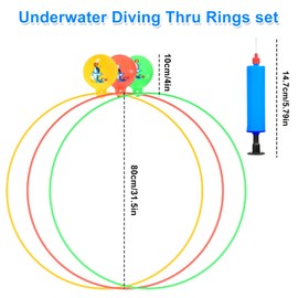 Qooloo Pack of 3 Diving Rings for Children, Diving Toy, Diameter 80 cm, Underwater Pool Toy for Boys Girls from 5 6 7 8 9 10 11 12