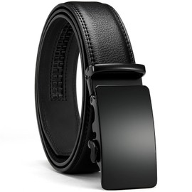 YOORAN Men's Belt Ratchet Leather Belt Automatic for Suit Business Clothing Width 35 mm Size Adjustable, 03 Black