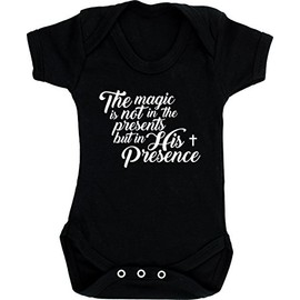 Hippowarehouse The Magic is Not in The Presents But in His Presence Baby Vest Bodysuit (Short Sleeve) Boys Girls Black