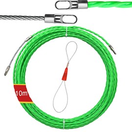 Cable retraction aid, 10 m retractable coil, pull wire, cable retraction aid, with 2 guide springs, fish band wire puller, for cable laying, empty pipes, green