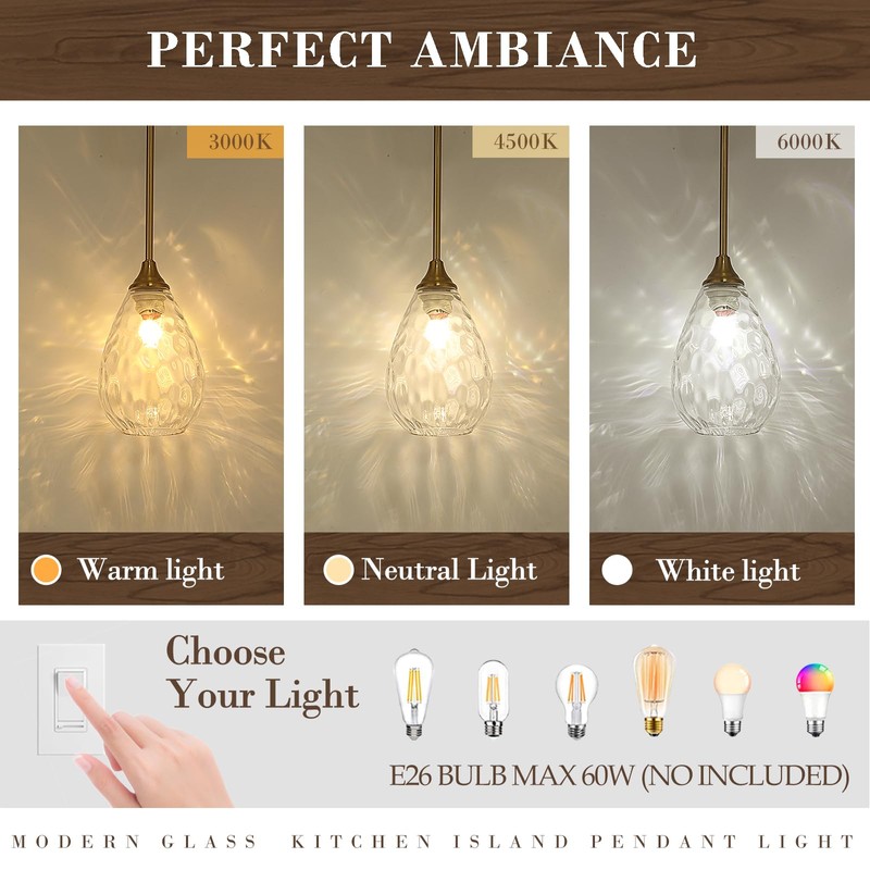 SADUENFR Brushed Gold Pendant Lights Kitchen Island 2 Pack, Modern