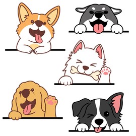 5 Multicolor Cartoon Smiling Puppies Dog Wall Stickers, Reusable PVC Decals for Walls, Tables, Glass