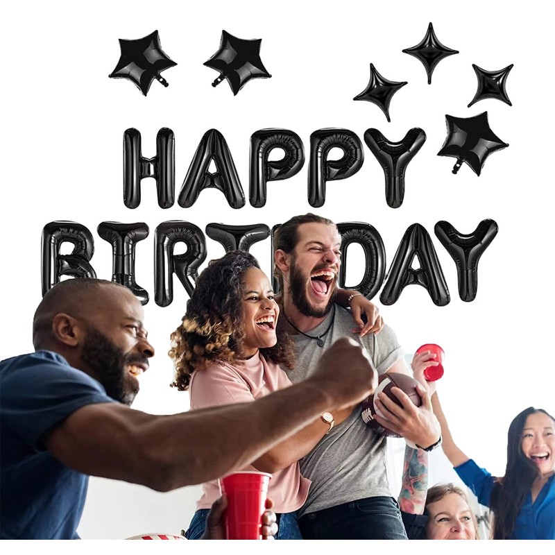 Black Happy Birthday Balloons Mylar Foil Birthday Banner,16" Letter balloons