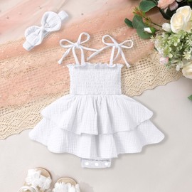 YOUNGER TREE Baby Girl Clothes Infant Summer Romper Dress Sleeveless Bodysuit Jumpsuit with Headband Toddler Outfits (White, 18-24 Months)
