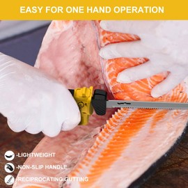VynNetic Cordless Electric Fillet Knife, Rechargeable Yellow Fillet knife with 4 Ti-Nitride S.S. Coated Non-Stick Blades, Cooling Hole Non-Slip Grip Handle & 2 Batteries, Charger and Case for Fishing