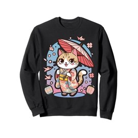 Cute Cat Anime Kimono Umbrella Retro Japan Japanese Kawaii Sweatshirt