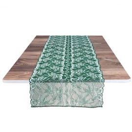 mookaitedecor 13x70 Inch Green Floral Lace Table Runner, Embroidered Vintage Elegant Rectangular Festive Table Runner for Wedding Dinner Party Coffee Table Christmas Living Room Home Decor