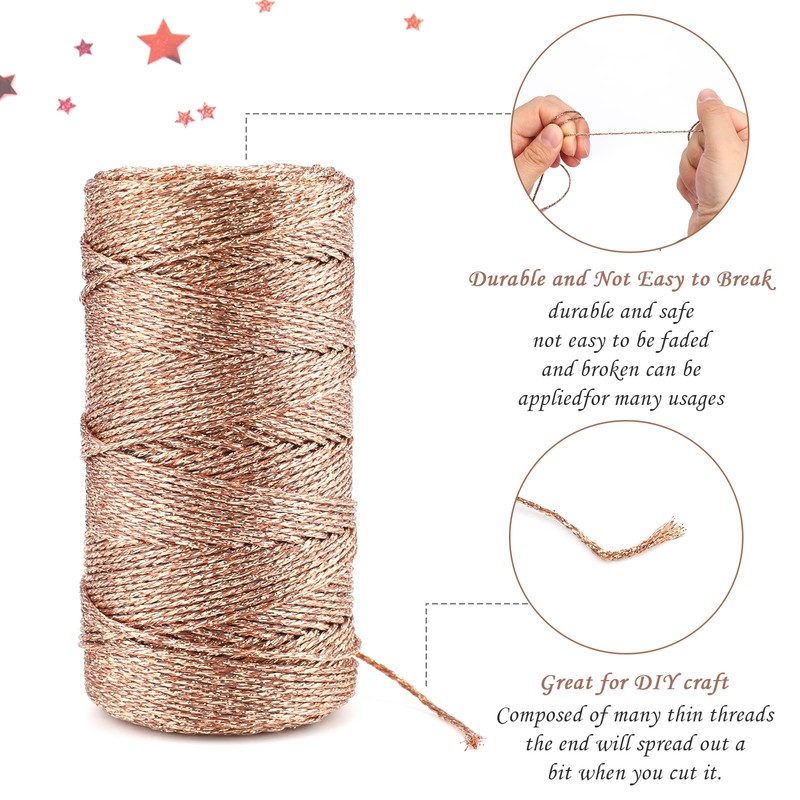 G2PLUS 100M Decorative Metallic String - 1.5mm Rose Gold Twine