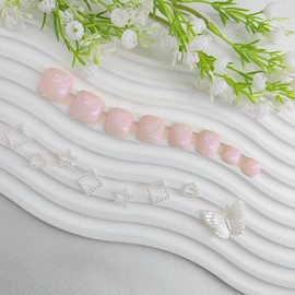 Press on Toenails Short Square Fake Toenails Solid Color Toe Nails Press ons Aurora Pink False Toe Nails Daily Wear Simple Acrylic Toenails Artificial Stick on Toenails for Women 24Pcs