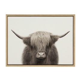 Kate and Laurel Sylvie Hey Dude Highland Cow Color Framed Linen Textured Canvas Wall Art by The Creative Bunch Studio, 18x24 Natural, Decorative Cow Art for Wall