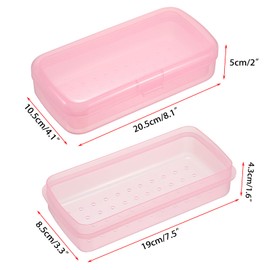 JUXYES Plastic Sterilizing Tray for Nail Art Accessories Tools, Portable Nail Art Tool Sterilizer Tray with Strainer, Fully Transparent Storage Box Organizer for Tweezer, Manicure Tools (Pink)