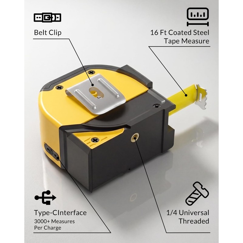 TEPU Laser Tape Measure 4-in-1, 197FT Laser Distance Meter with