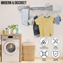 Zentuary Home Wall Mounted Clothes Drying Rack – Space-Saving Foldable Laundry Dryer Rack with Towel Rails, Hangers & Pegs Included | Heavy Duty, Rust-Free Aluminum | Indoor & Outdoor Use, 31.5 Inches