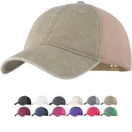 Washed Cotton Unstructured Trucker Hat – Regular/XL Soft Mesh Vintage Baseball Cap Men Women Adjustable Plain Blank Snapback Summer Ball Cap Khaki