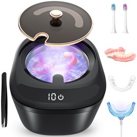Ultrasonic Retainer Cleaner Machine - Raccomb 45kHz LED Light Ultrasonic Cleaner for Dentures, Aligner, Mouth Guard, Night Guard Cleaner, 230mL Sonic Cleaning Machine for Jewelry, Dental Appliances