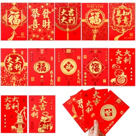 LUTER 36 Pieces Chinese Red Envelopes, Chinese New Year Hong Bao Red Envelopes with Classic Chinese Patterns and Blessing Words, Lucky Money Bags for Spring Festival