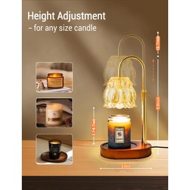 Flower Candle Warmer Lamp with Timer, Compatible with Jar Candles, Dimmable & Height Adjustable Candle Lamp, Vintage Design – for Unique Christmas Gifts & Home Decor Aesthetic (Champaign Gold)