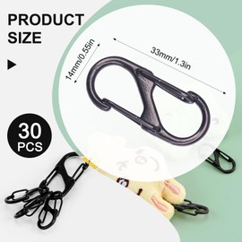 Pack of 30 S Carabiners, Steel, 32 mm Mini Carabiner Hook, Metal Screw Carabiner, Double Spring, 2 Openings, Double Carabiner, Small, for Outdoor Camping Hiking
