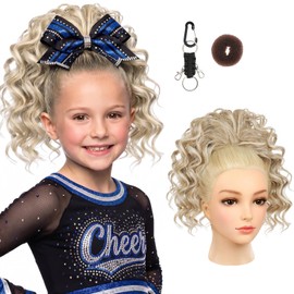 Cheer Ponytail Hair Piece, Lightweight Curly Cheerleader Hairpiece Realistic Natural Soft 14" Ponytail Extension for Cheerleader Competition Dance for Girls Teens Ash Blonde with Light Blonde