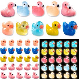 100 Pcs Mini Resin Animals, 4 Styles Mini Resin Flamingo Ducks Resin Miniature Animals, Glowing Luminous Resin Animals Flamingo Ducks Miniature Decor for Dollhouse Landscape Aquarium Ornaments